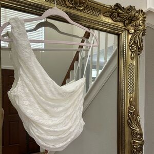 Lace off one shoulder top